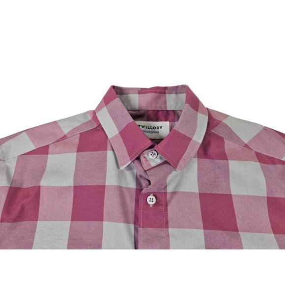 Twillory Tailored Fit Pink Gray Plaid Check Button Up Dress Shirt Men's Medium - Picture 3 of 12